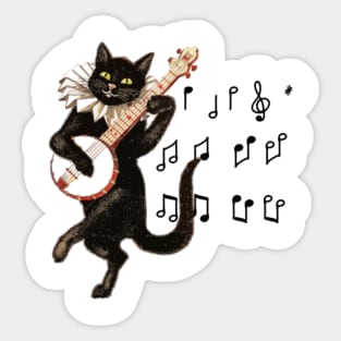 Black Cat and Music Dancing Tshirt Sticker